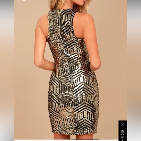 LULU’S Royal Flush Black and Gold Sequin Bodycon Dress Size M - Picture 2 of 9